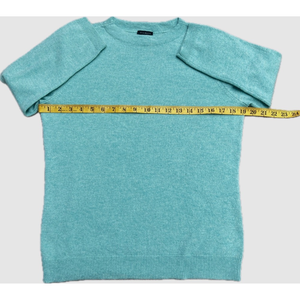 Talbots Pure Cashmere Crewneck Sweater Aqua Turquoise 3/4 Sleeve Womens Medium - Picture 5 of 11